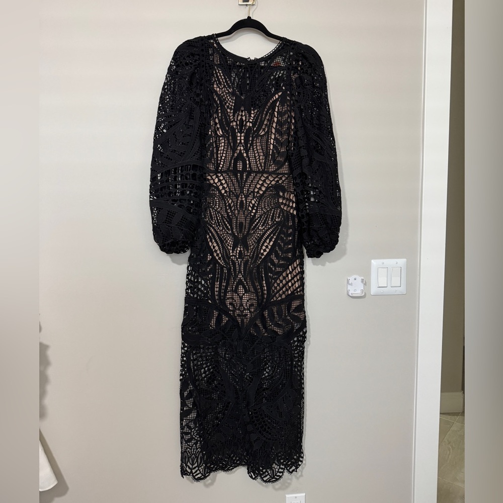 FARM Rio Black Nature Guipure Midi Dress Size S - Picture 2 of 9